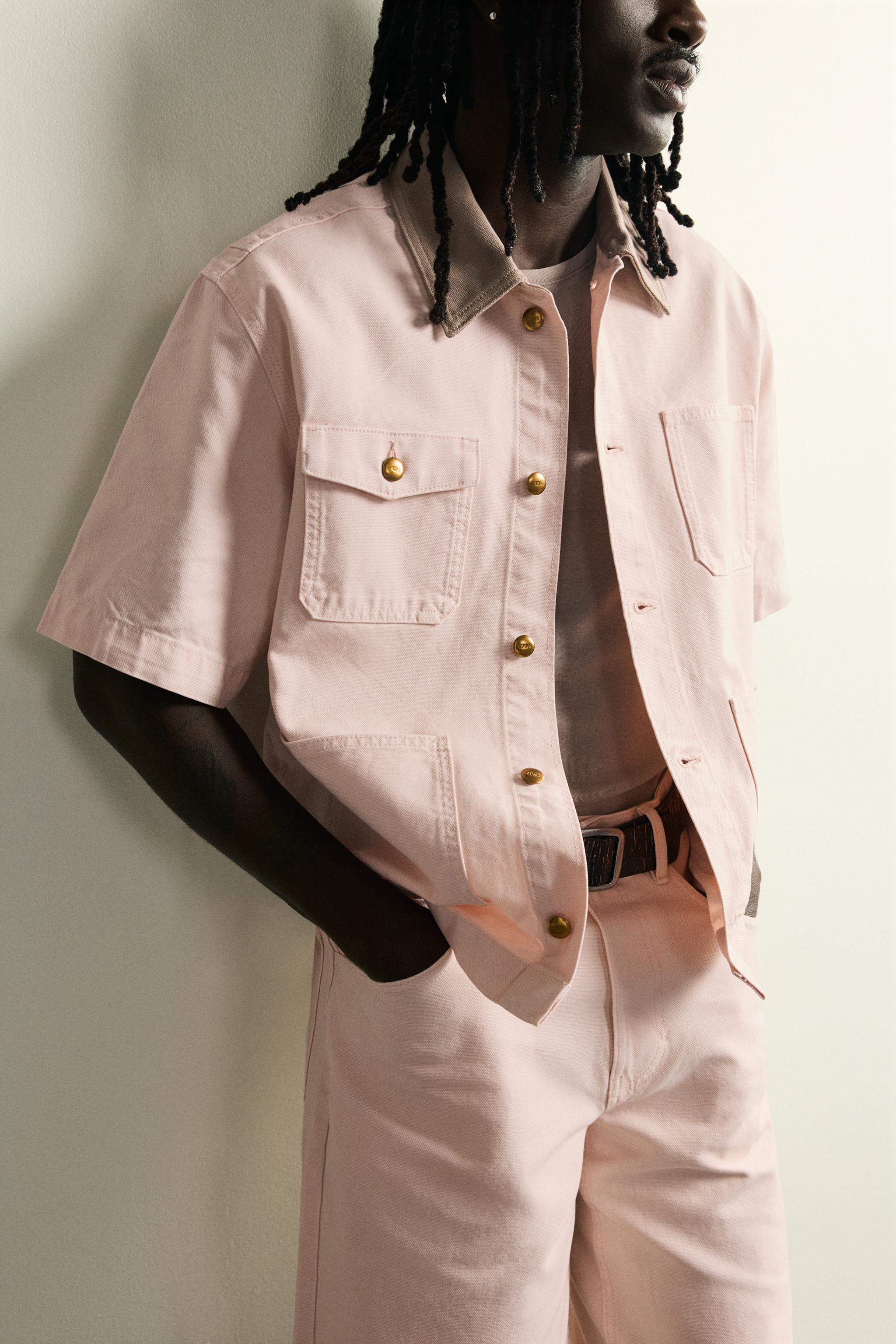 CONTRAST COLLAR SHORT SLEEVE OVERSHIRT