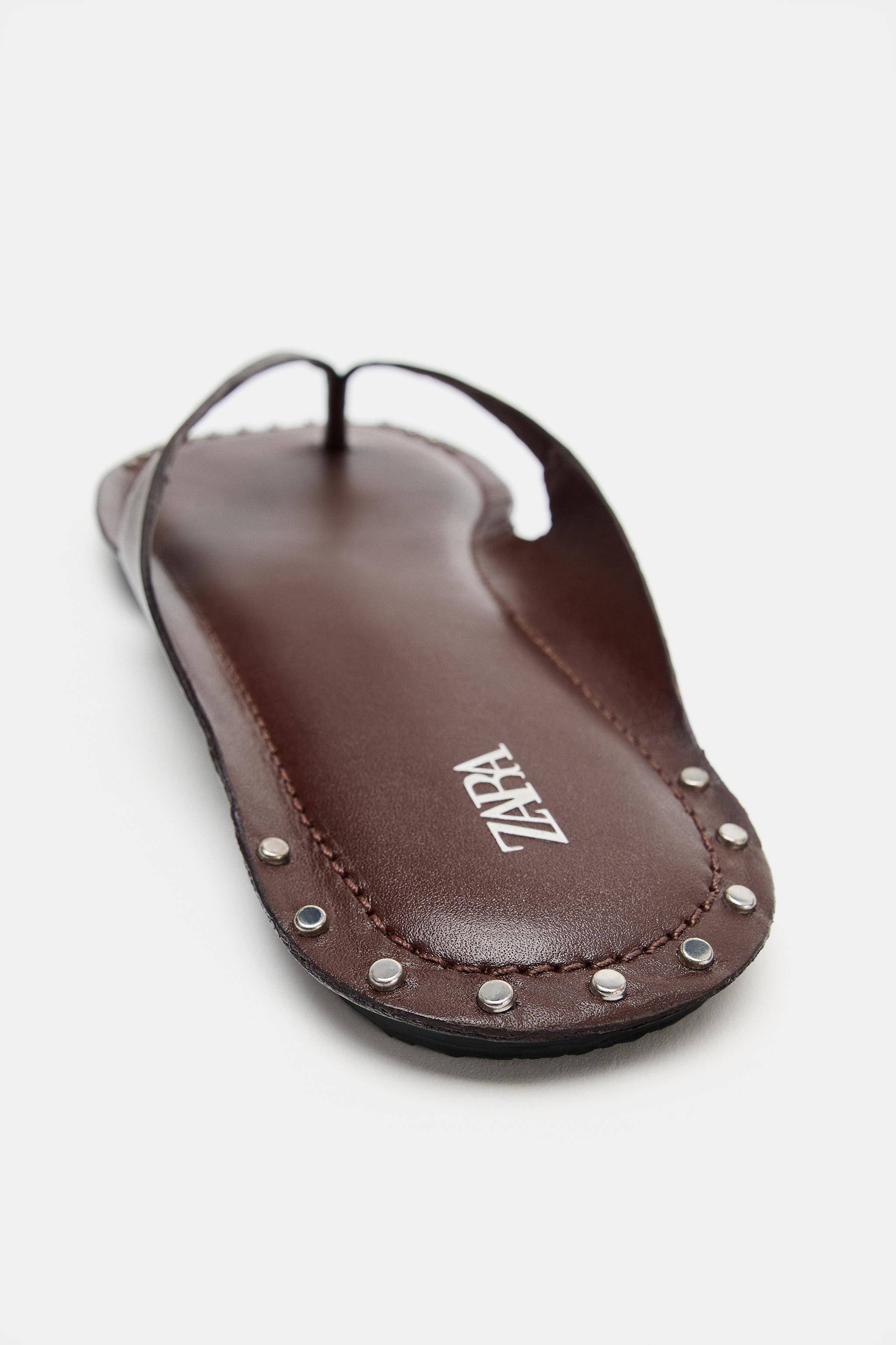 Женские сандалии Zara LEATHER STUDDED SANDALS — фото 4