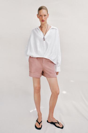 LINEN BLEND SHIRT WITH PUFF HEM - White by Zara