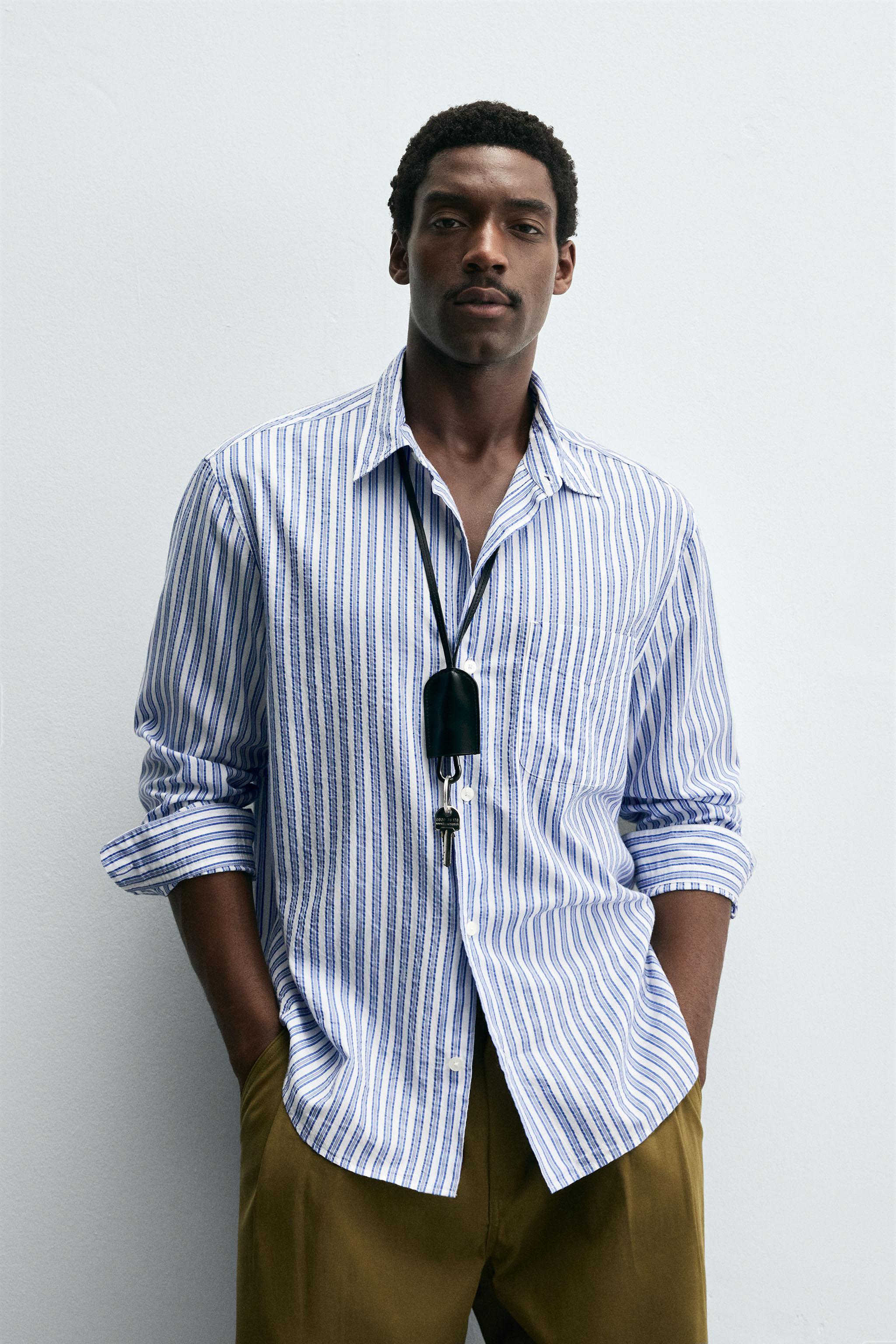 リィエル WRINKLED EFFECT STRIPED SHIRT - Blue / White | ZARA United States