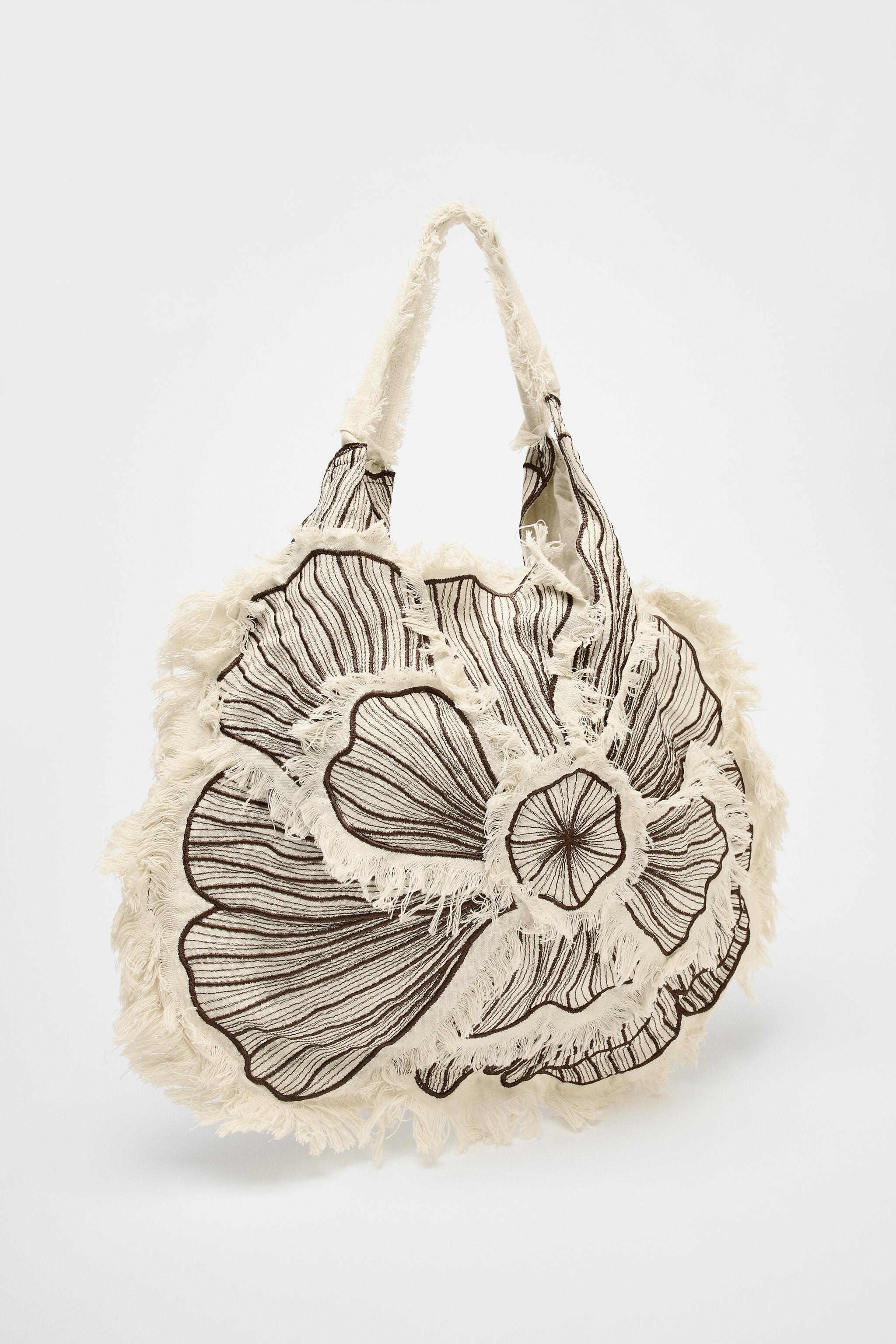 ZARA【NEW】EMBROIDERED FLOWER TOTE BAG FLORAL EMBROIDERY MAXI SHOPPER - Brown | ZARA United States