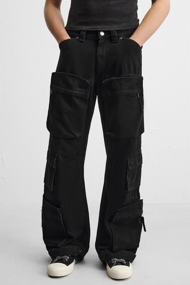 DENIM CARGO TROUSERS WITH POCKETS - Black by Zara - Image 5