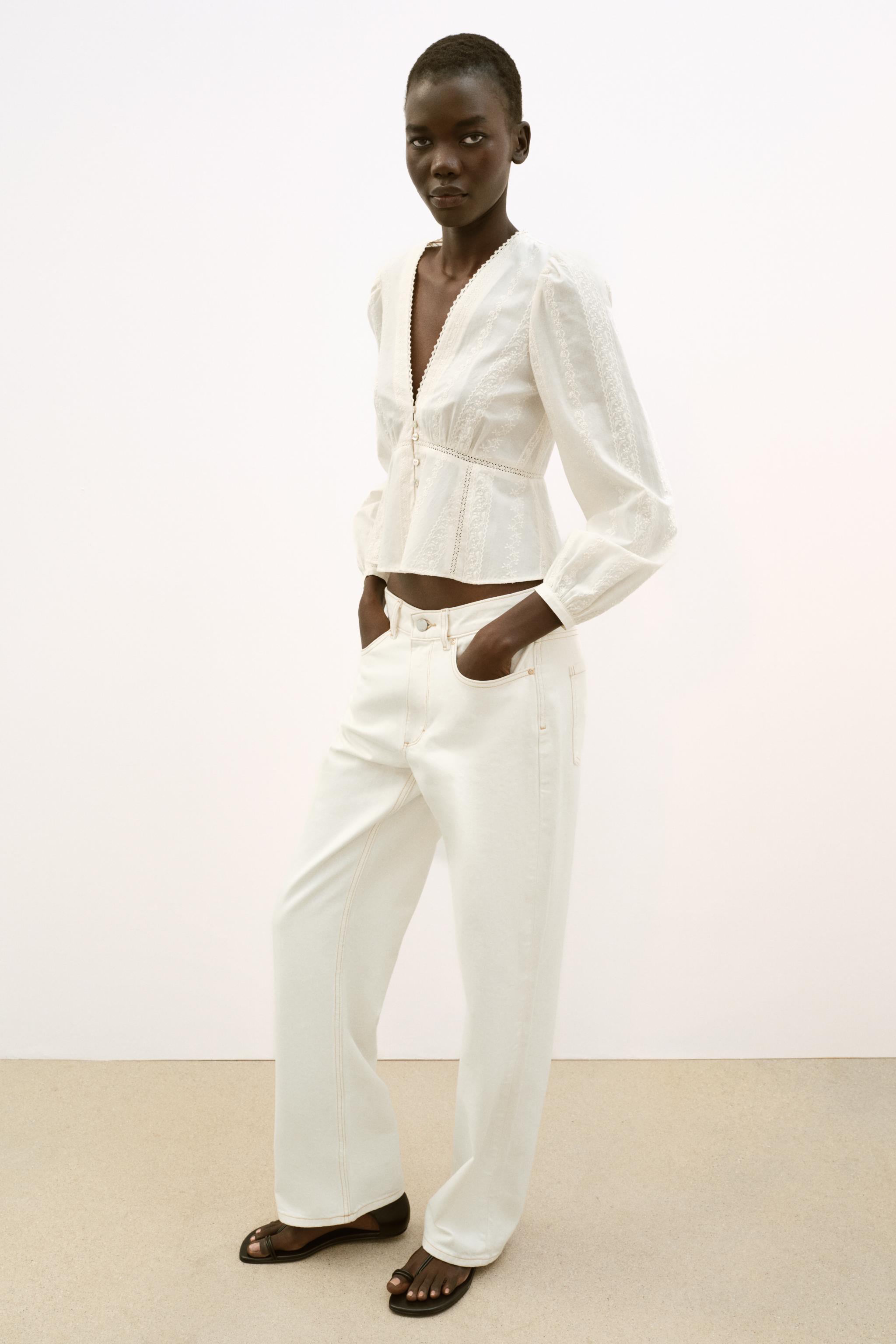 ROMANTIC EMBROIDERED BLOUSE - Ecru | ZARA United States