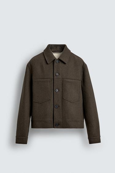 Zara KRATKA JAKNA OD MEŠAVINE VUNE LIMITED EDITION – tamnokaki