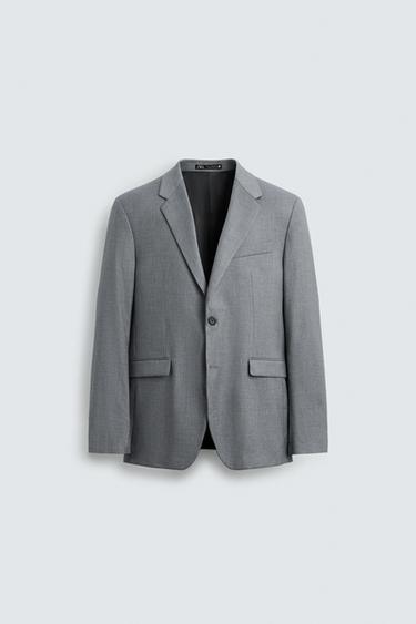 Zara TEXTURED SUIT JACKET - Gray / Blue