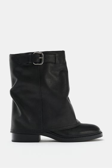 LEATHER BUCKLE ANKLE BOOTS - Black by Zara