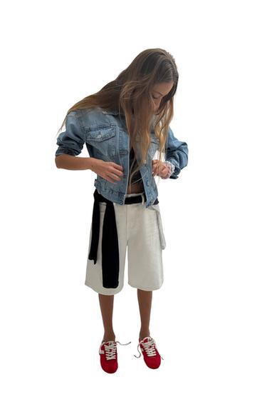 PANTALLONA TË SHKURTRA DENIM TË GJATA - I bardhë nga Zara