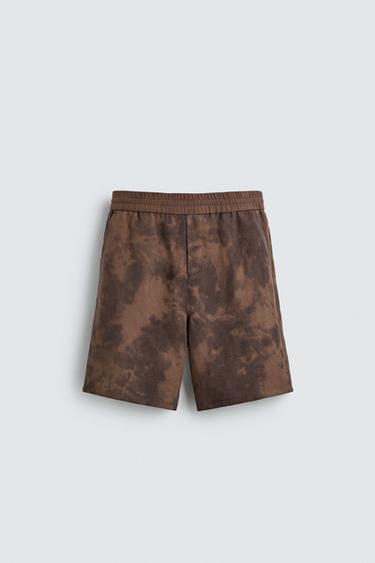 Zara TIE DYE PRINT JOGGER SHORTS - Burnt orange