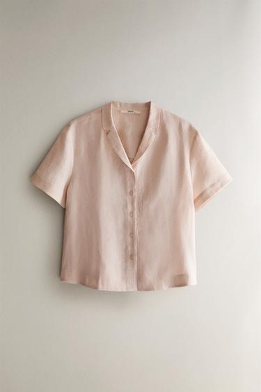 Zara SHORT SLEEVE LINEN SHIRT - Pink - Image 0