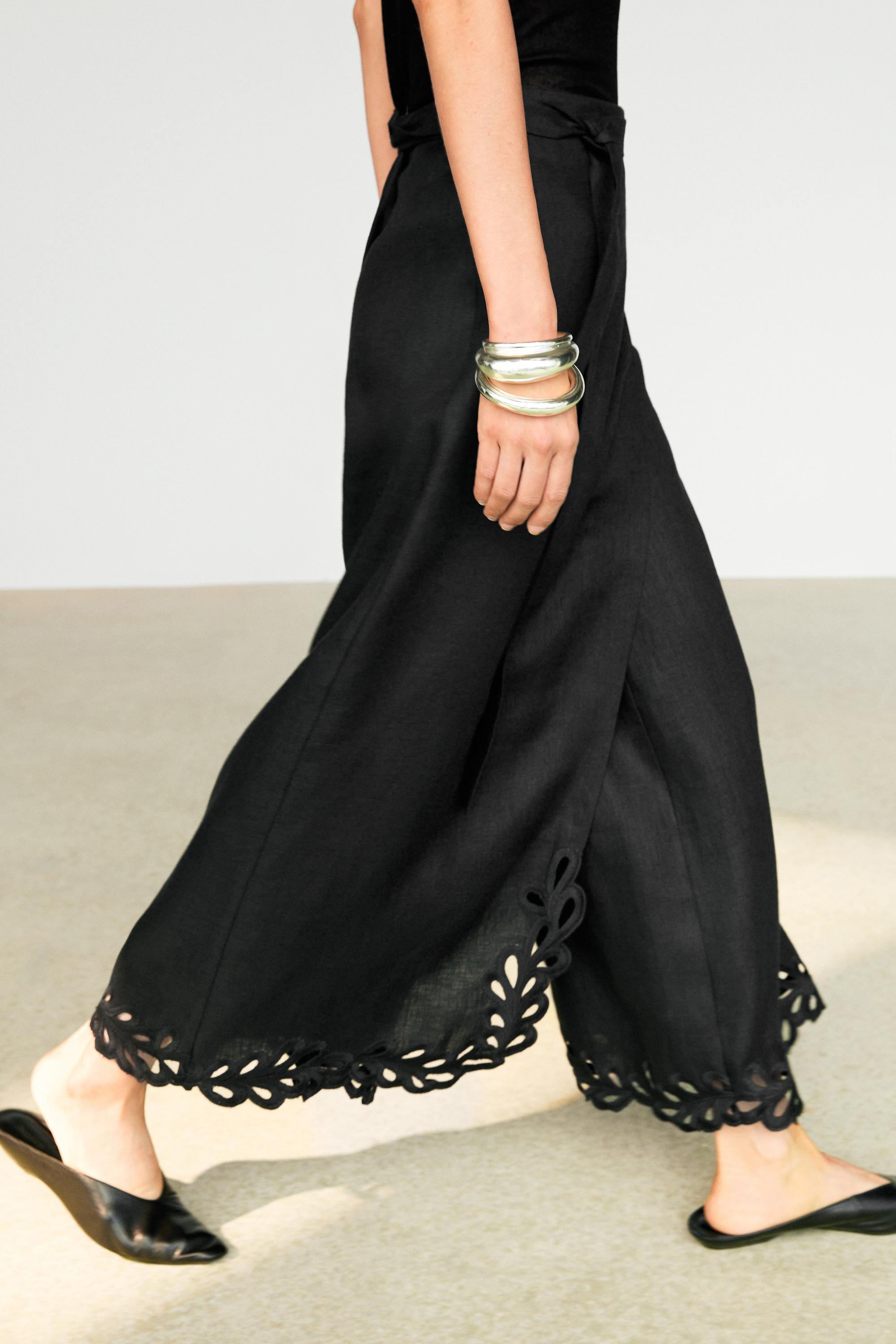 Jupe-culotte détails brodés 100 % lin