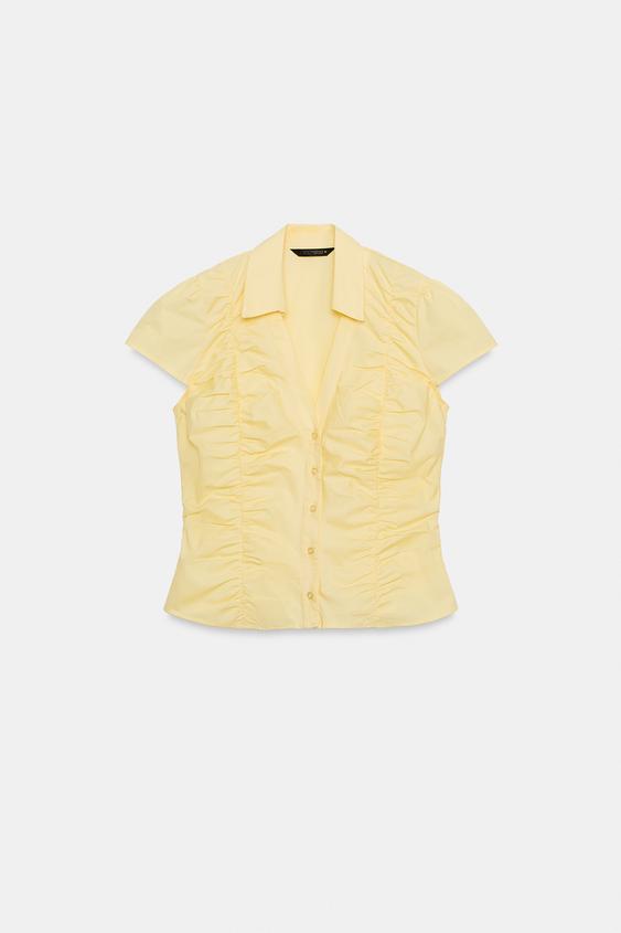 GATHERED POPLIN TOP - Yellow by Zara - Image 0