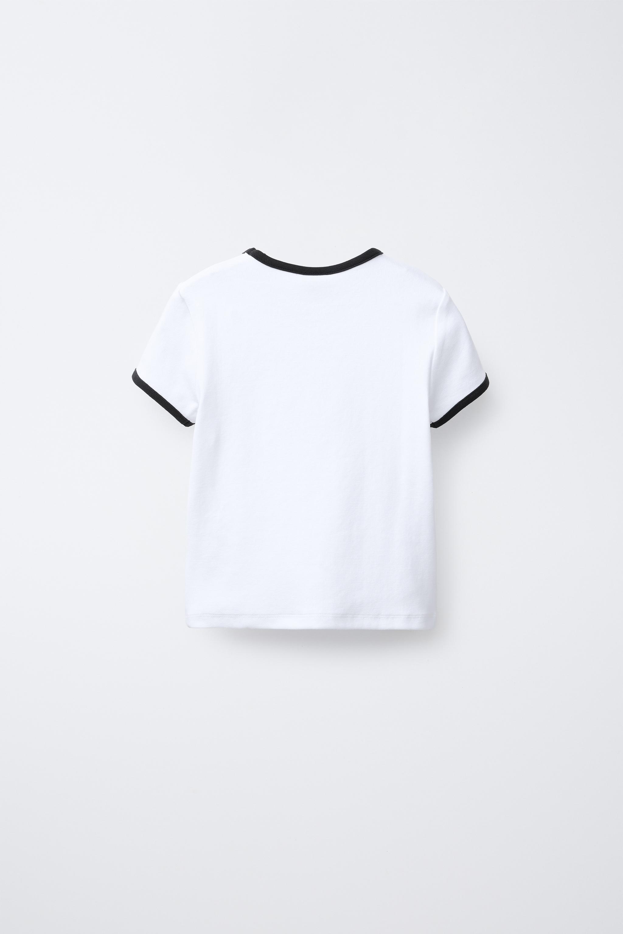 コントラストパイピングテキストTシャツ - ホワイト | ZARA