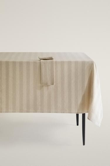 FADED LINEN STRIPE TABLECLOTH - Beige by Zara
