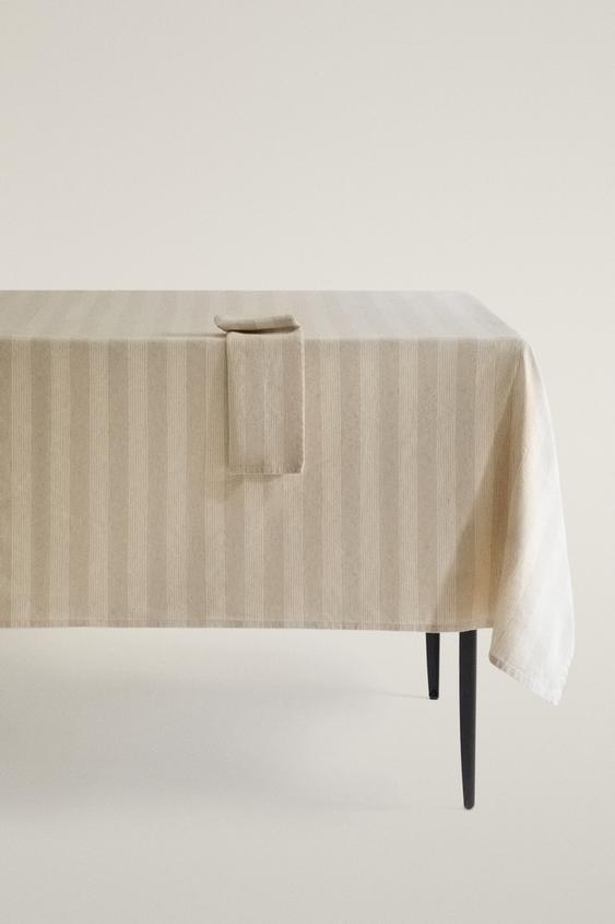 STRIPED FADED LINEN TABLECLOTH - Beige by Zara - Image 0