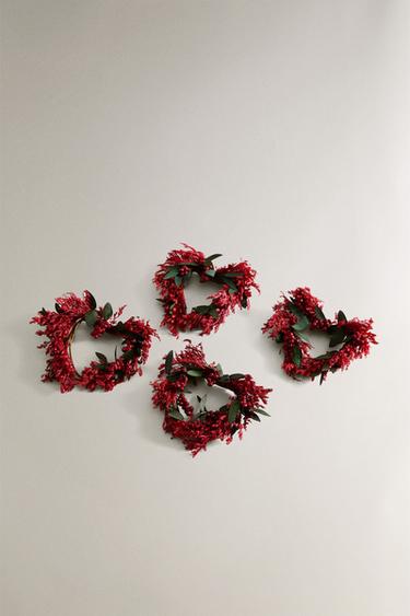 LOT DE 4 RONDS DE SERVIETTE CŒUR FEUILLES NOËL - Rouge de Zara - Image 1