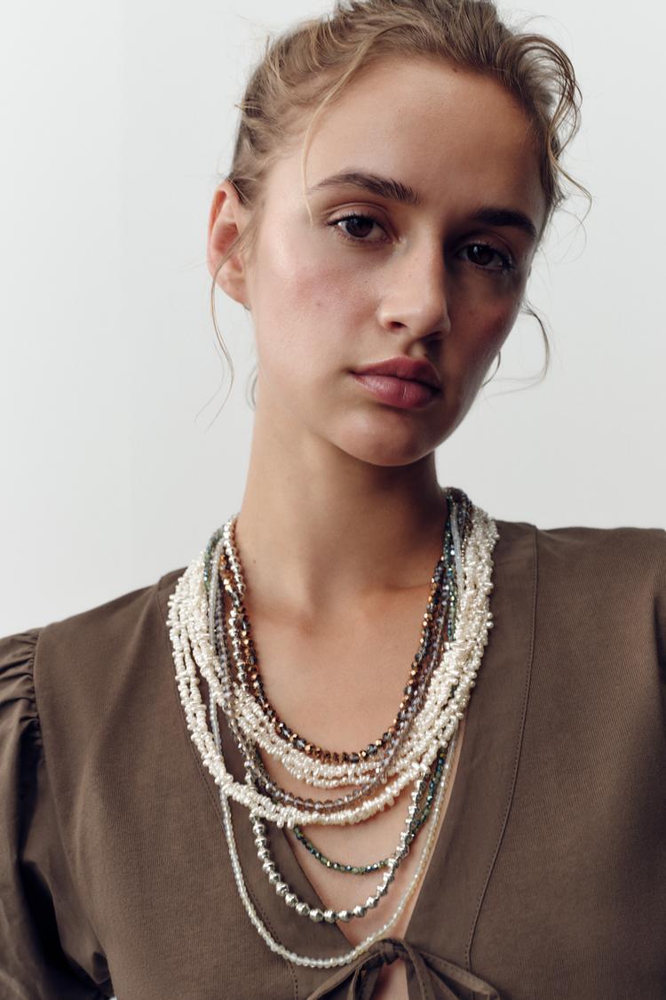 2-PACK OF BEADED PEARL NECKLACES Pearl gray ZARA United States