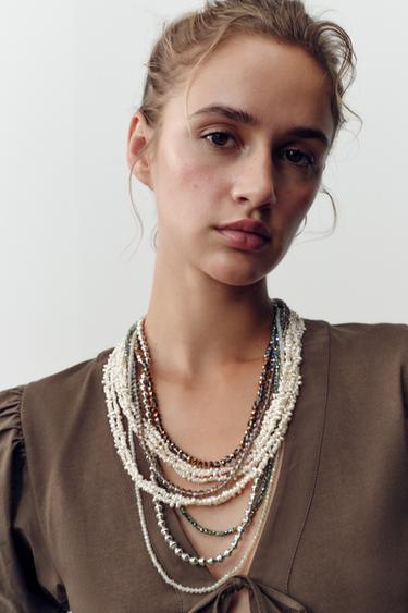 НАБІР ІЗ 2 НАМИСТ З НАМИСТИНАМИ ТА ПЕРЛИНАМИ - Перлинно-сірий Zara