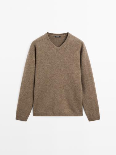 Zara Oversize V-neck knit sweater - taupe brown