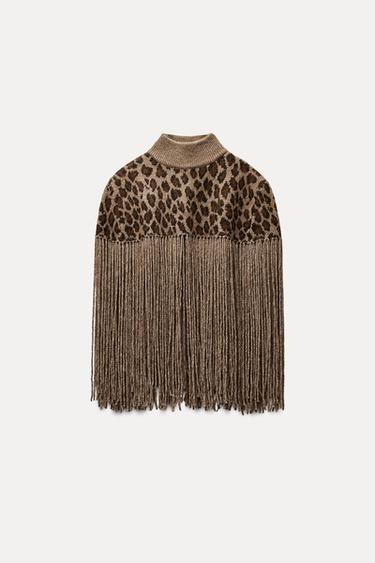 ÚPLETOVÁ PELERÍNA S TŘÁSNĚMI A ZVÍŘECÍM POTISKEM - Leopard od Zara