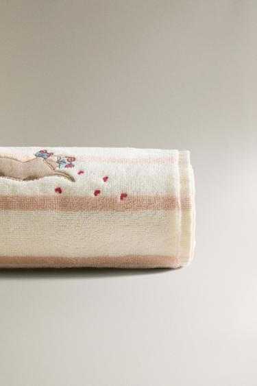 SERVIETTE DE BAIN ENFANT RAYURES CHIEN PATINEUR - Rose / Blanc de Zara - Image 2