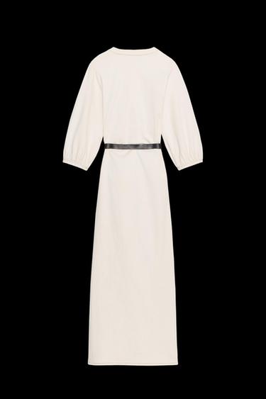 VESTIDO MIDI MANGA ABULLONADA CINTURON - Crudo de Zara
