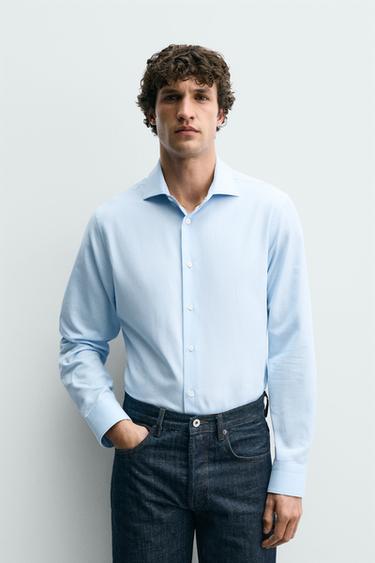 REGULAR FIT TEXTURED SHIRT - Sky blue by Zara