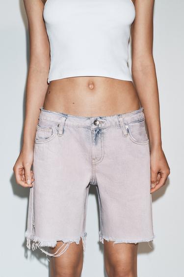 CELANA BERMUDA DENIM TRF PINGGANG MEDIUM - Mauve dari Zara