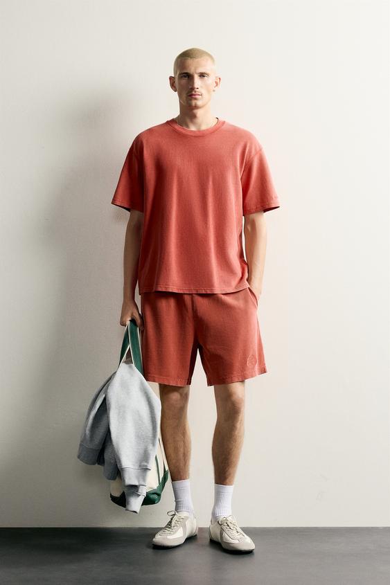 WASHED WAFFLE-KNIT BERMUDA SHORTS - Red by Zara - Image 0