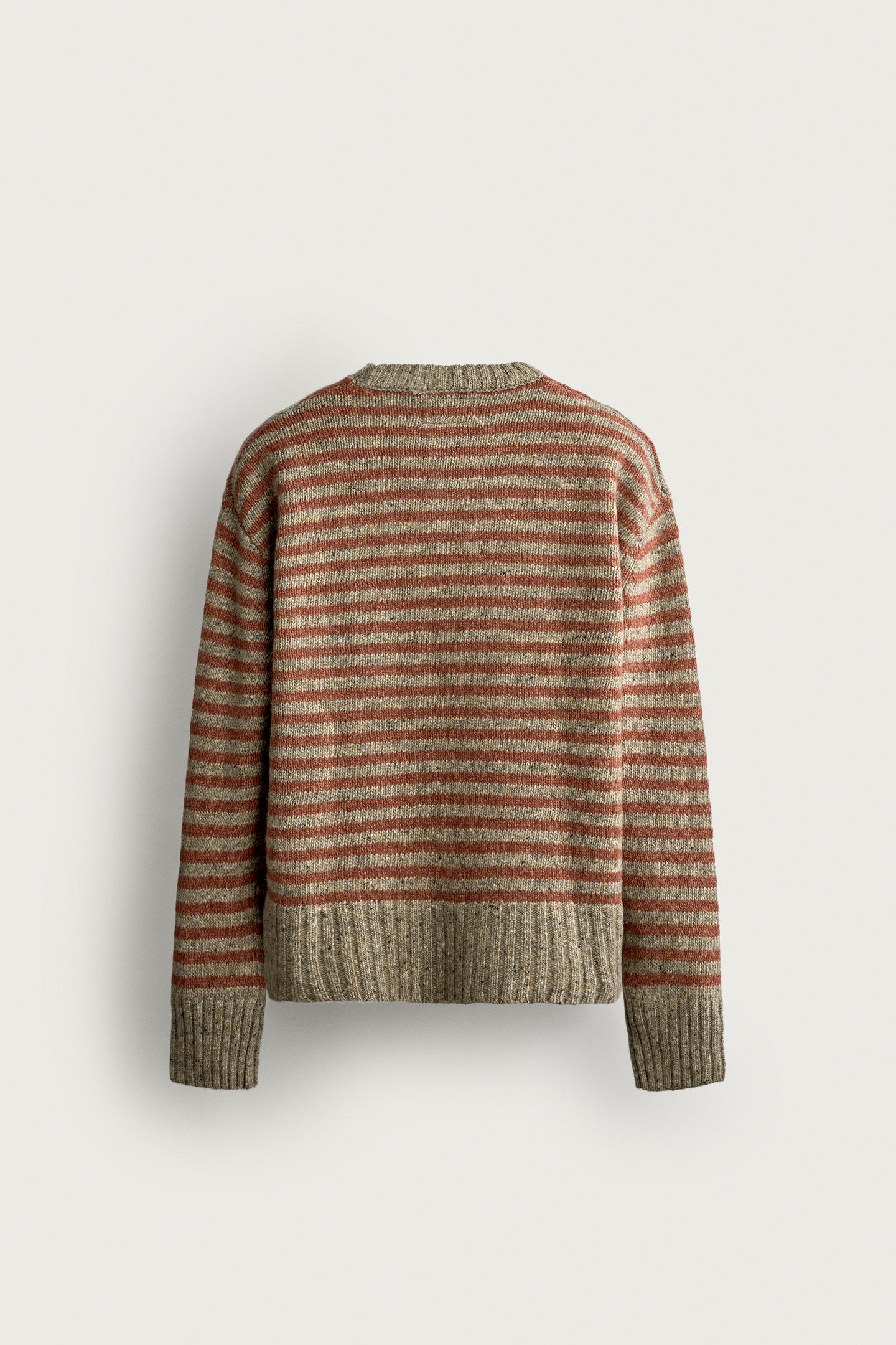 Мужской свитер Zara Striped Botonato Jacquard Jumper, цвет: Красный полосатый — фото 6