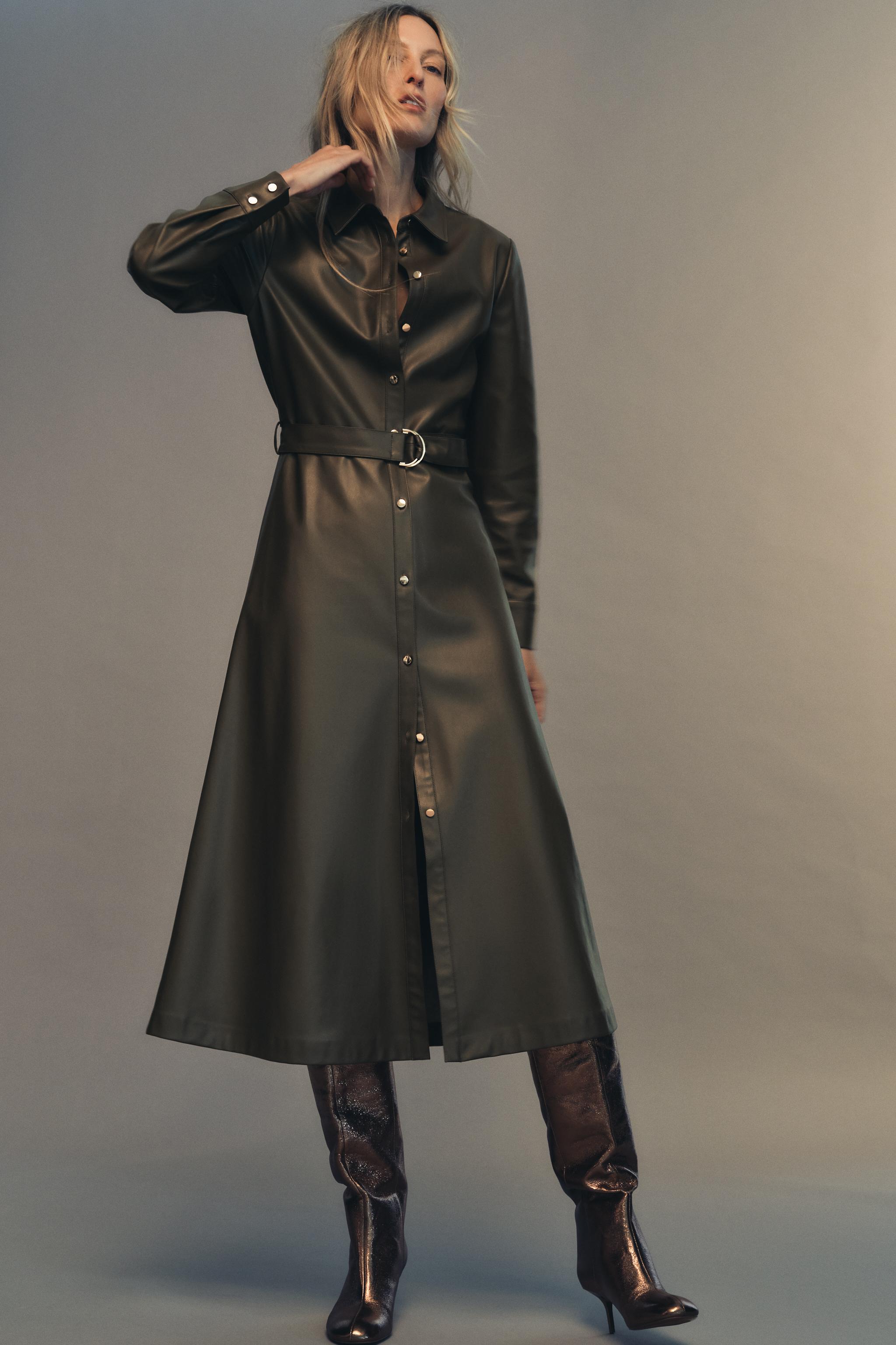 Faux leather shirt dress online