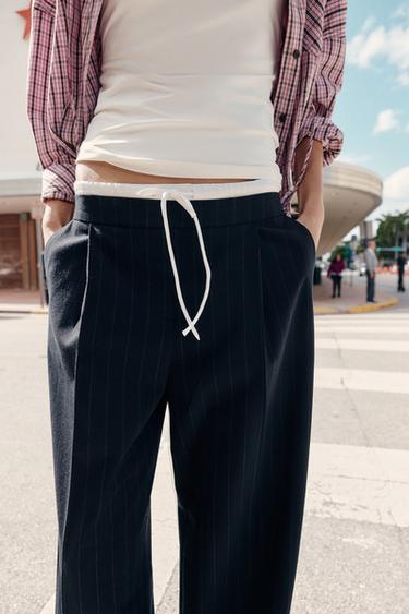 بنطلون واسع بخصر مزدوج - خطوط الخاص بـ Zara