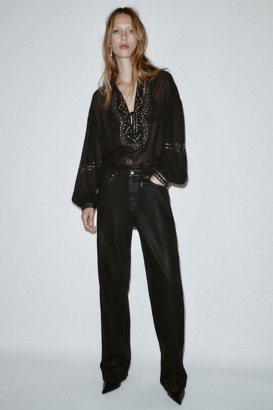SEMI-SHEER BEADED BLOUSE