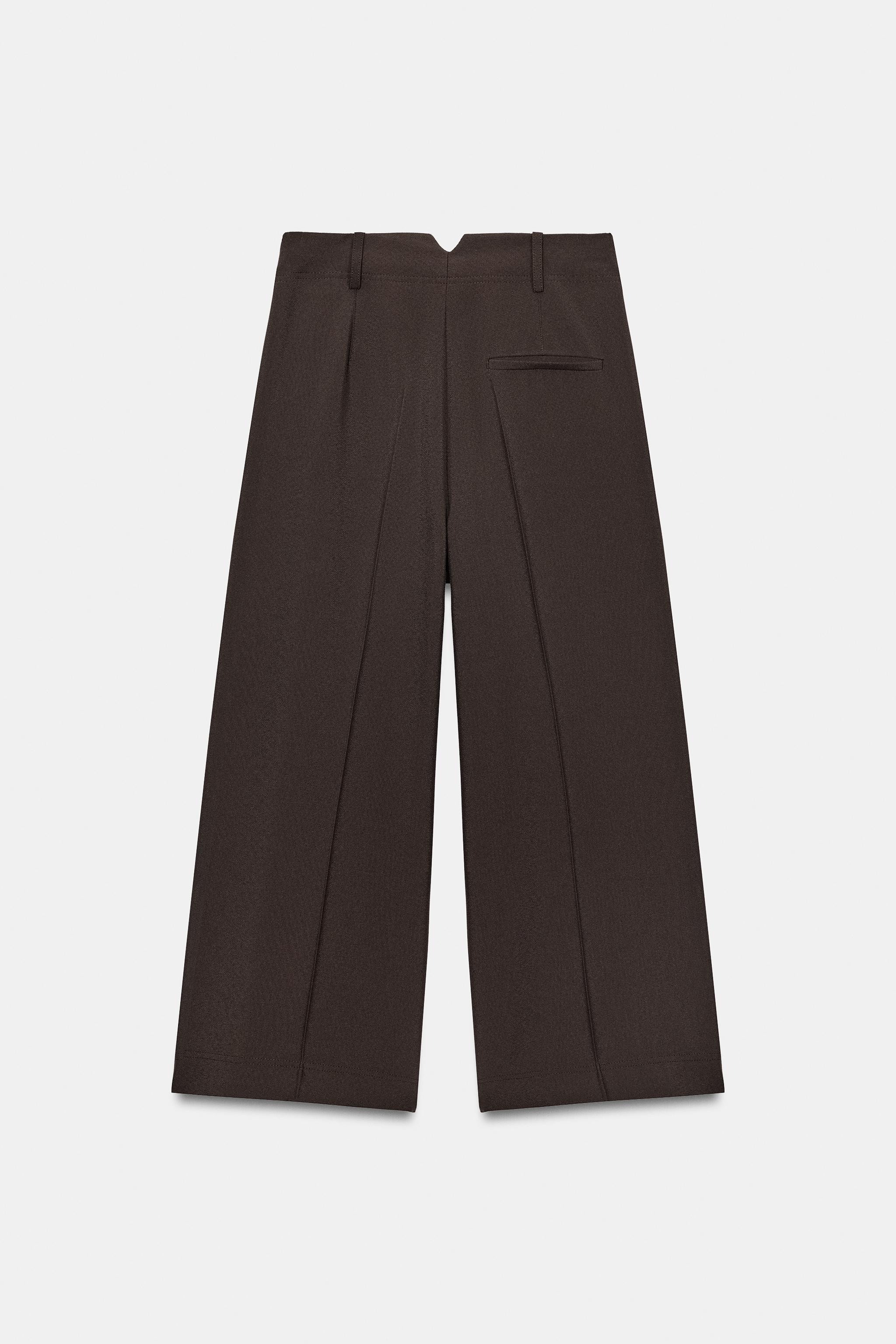 CROPPED WIDE-LEG TROUSERS — Brown