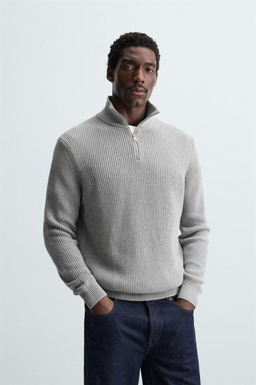 PURL KNIT SWEATER WITH ZIP - Grey marl by Zara
