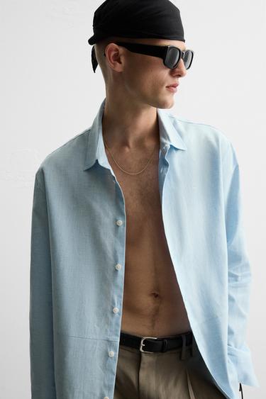LINEN/COTTON SHIRT - Sky blue by Zara - Image 5
