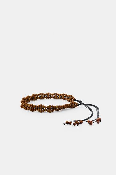 WOODEN BEADED LACE-UP BELT - Brown by Zara