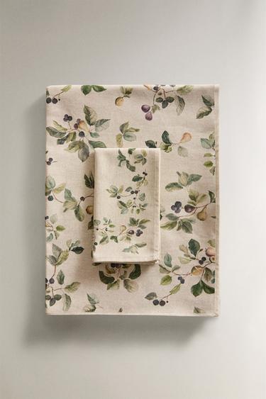 Zaras BORDSDUK MED FRUKTMÖNSTER - Grönaktig