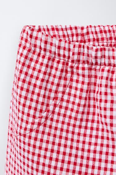 GINGHAM CHECK BAGGY TROUSERS - Red / White by Zara - Image 2