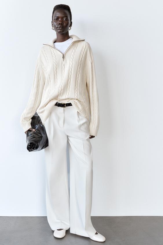 Zara Clothing Pants ZW COLLECTION HIGH-WAIST CROPPED BOOTCUT FAUX