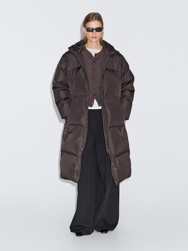 Zara Long water-repellent hooded puffer jacket - Brown - Image 0