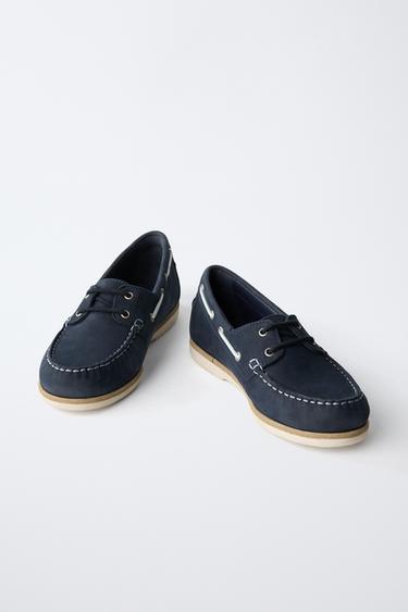LEATHER DECK SHOES - Navy Blue by Zara - Image 2