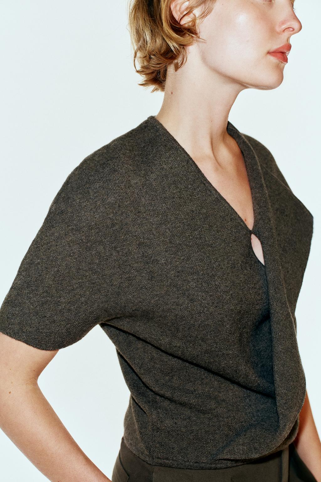 SHORT SLEEVE WRAP KNIT JUMPER