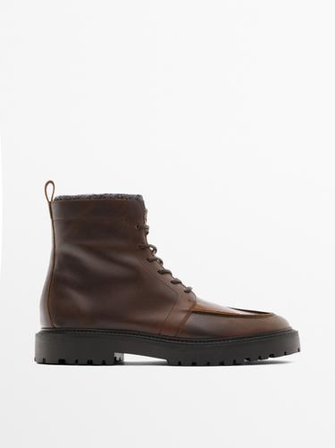 Zara Lace-up leather boots with lined interior - Brown