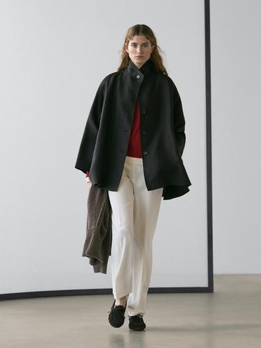 Zara Flowing voluminous cape with button details - Black - Image 0