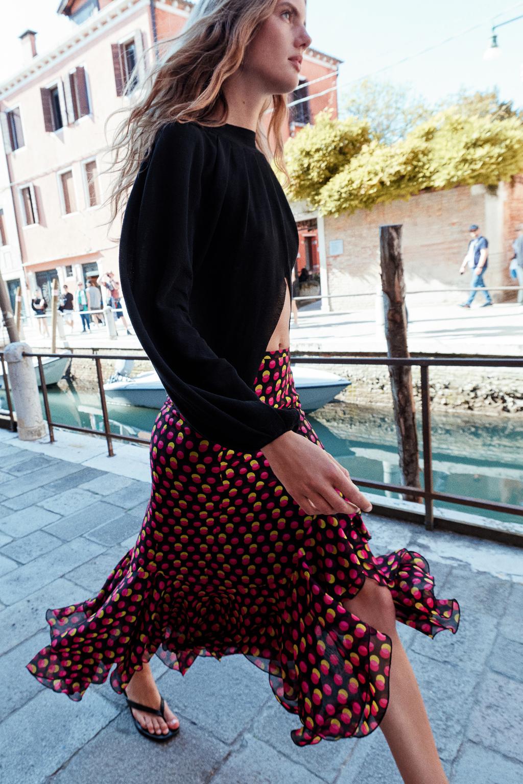 ASYMMETRIC POLKA DOT MIDI SKIRT - image 2