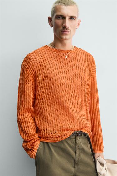 WASHED TEXTURED JUMPER - Orange by Zara - Image 4