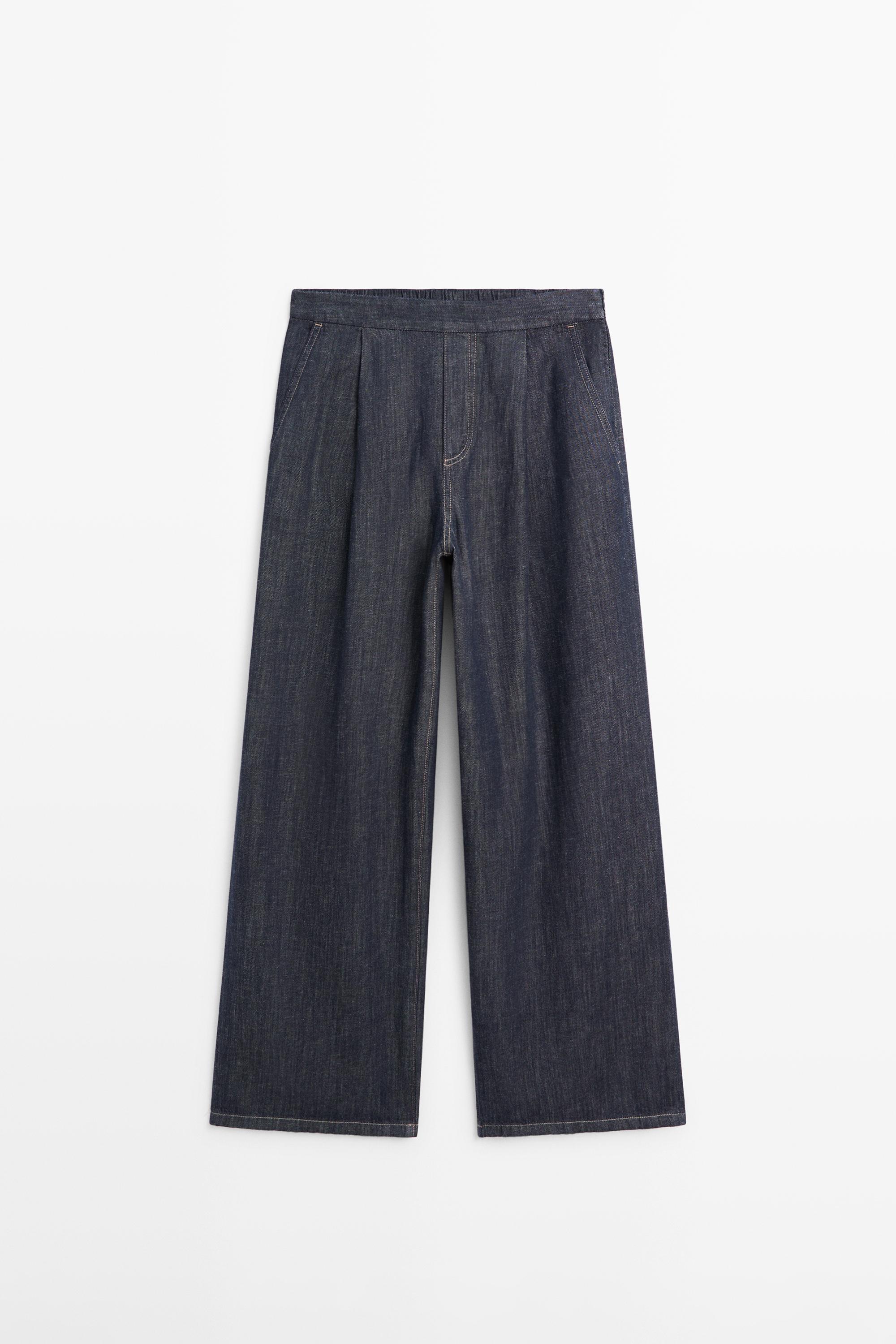 Cotton blend pleated semi-jogger pants — Blue