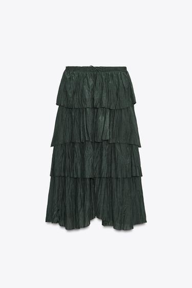 FALDA MIDI VOLANTES ZW COLLECTION - Verde oscuro de Zara