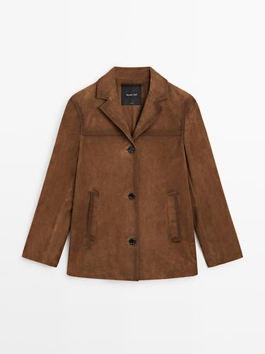 Zara Suede leather blazer with pockets - Brown