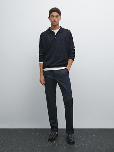 Zara Cotton blend slim fit trousers - Navy blue - Image 0